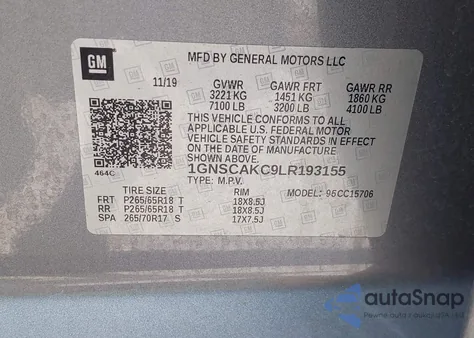 2020 Chevrolet Tahoe 2Wd Ls from USA, damaged, VIN 1GNSCAKC9LR193155